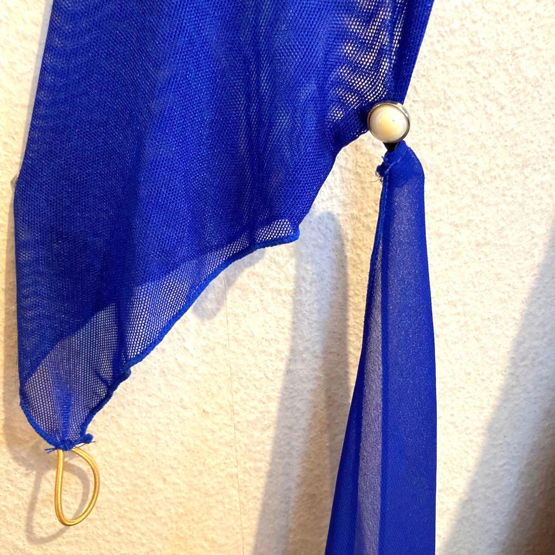 社交ダンスドレス モダン スタンダード チョーカー付き ブルー