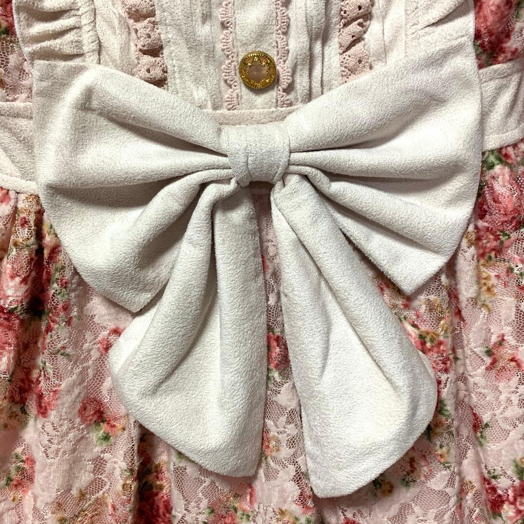 LIZLISA 希少 ピンク 薔薇柄 リボン フリル チュニック