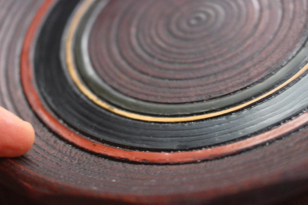 村瀬治兵衛作！極上刳り貫き地に風情ある独楽塗の美しいお皿5点（検京塗銘々皿菓子皿