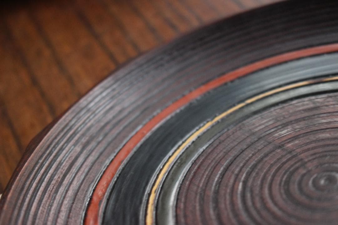 村瀬治兵衛作！極上刳り貫き地に風情ある独楽塗の美しいお皿5点（検京塗銘々皿菓子皿