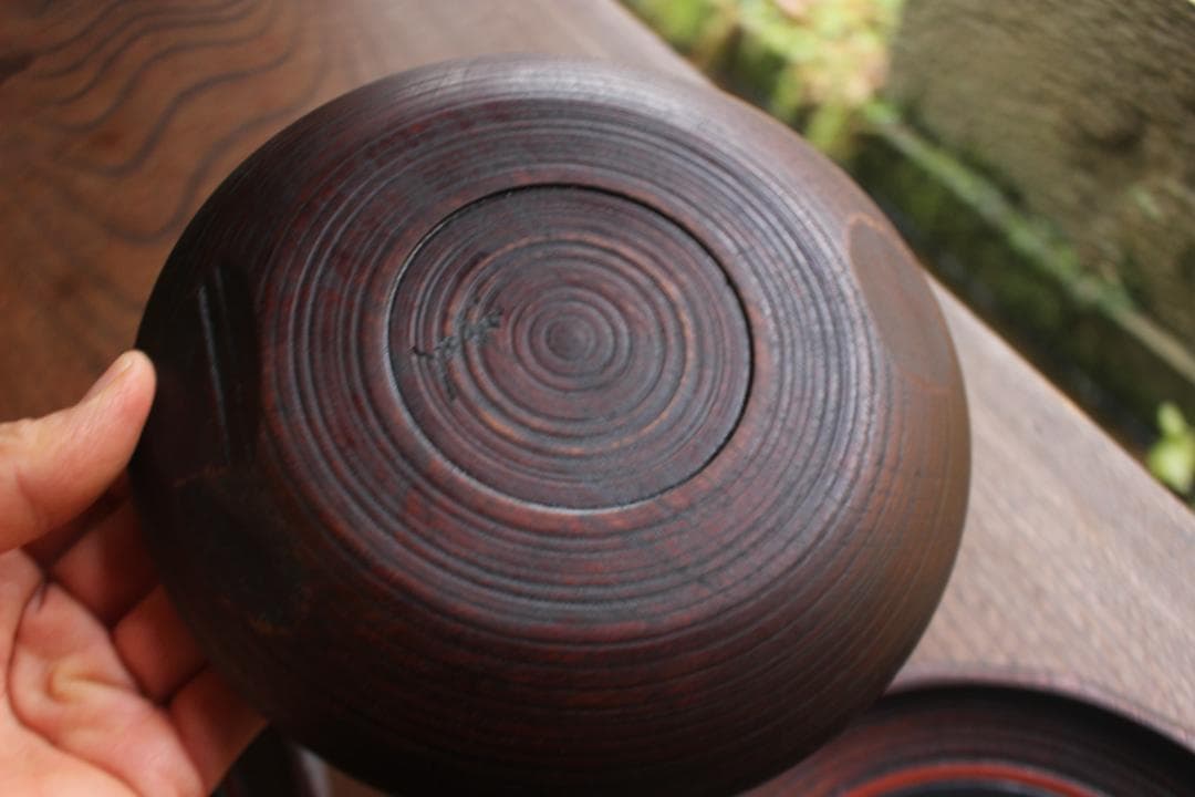 村瀬治兵衛作！極上刳り貫き地に風情ある独楽塗の美しいお皿5点（検京塗銘々皿菓子皿