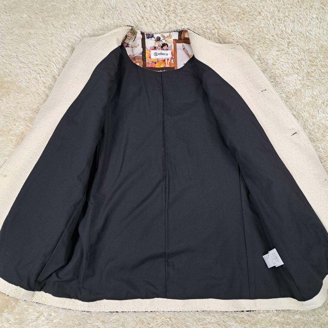 極美品　＆ellecy　ツイード　ノーカラー　ジャケット　銀ボタン