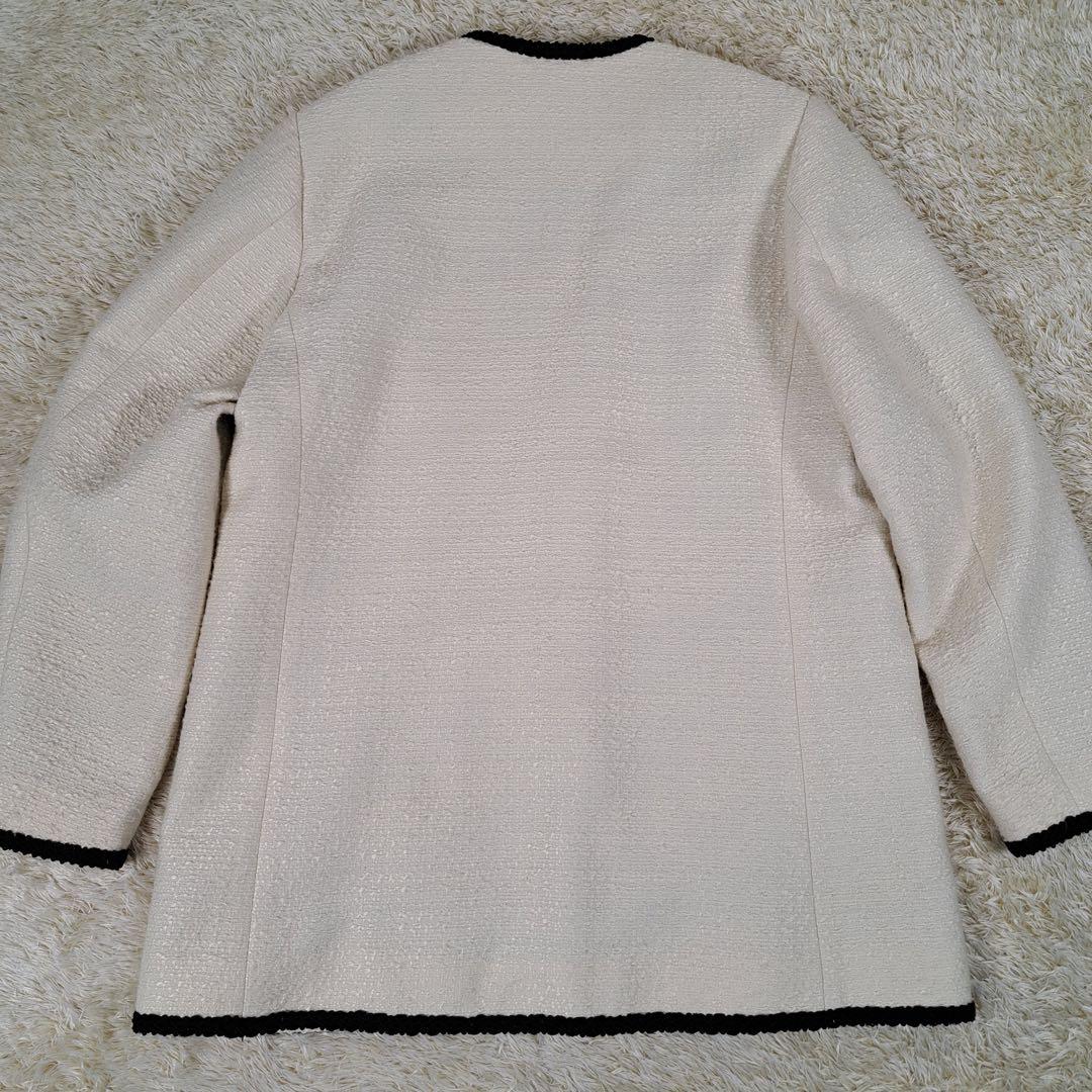 極美品　＆ellecy　ツイード　ノーカラー　ジャケット　銀ボタン