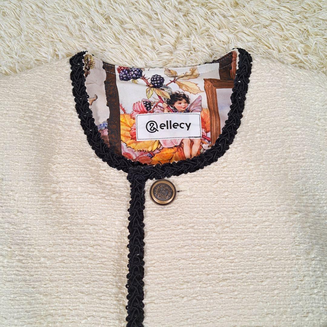 極美品　＆ellecy　ツイード　ノーカラー　ジャケット　銀ボタン