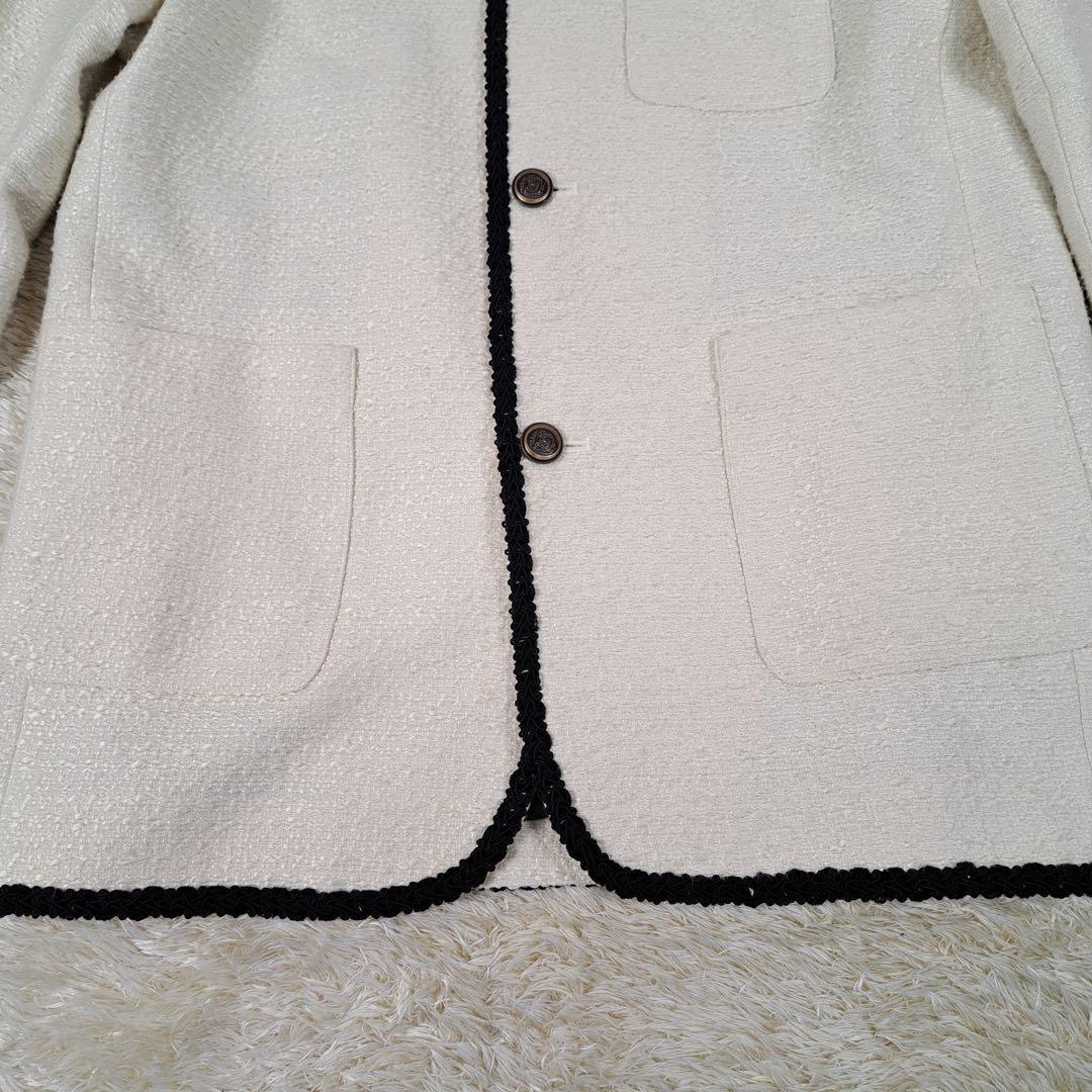 極美品　＆ellecy　ツイード　ノーカラー　ジャケット　銀ボタン