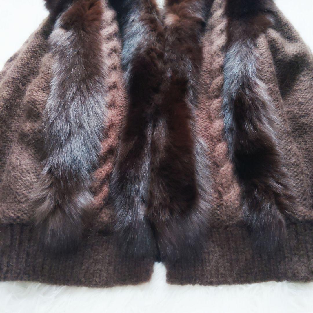 【高級・美品】モヘア混×ブルーフォックスファー　ニットカーディガン リアルファー