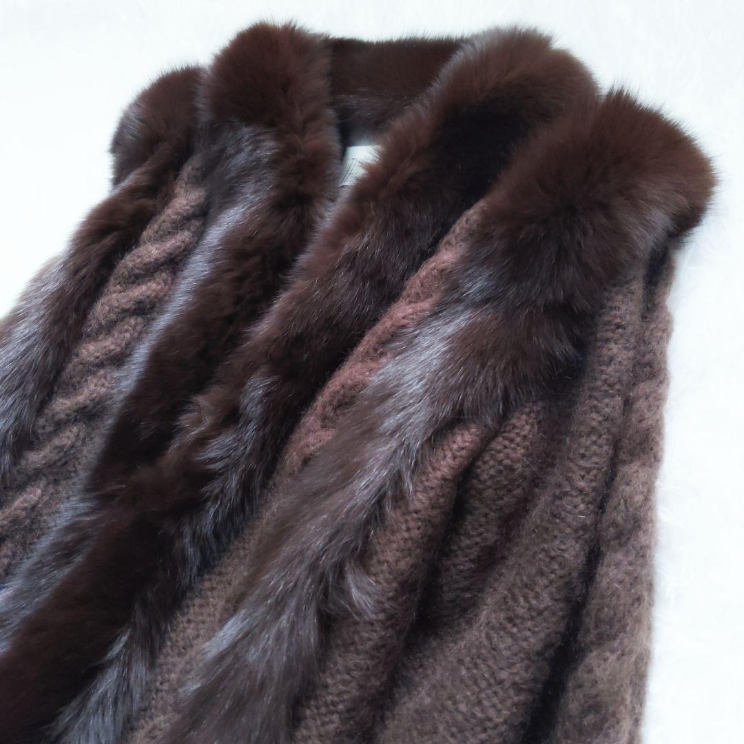【高級・美品】モヘア混×ブルーフォックスファー　ニットカーディガン リアルファー