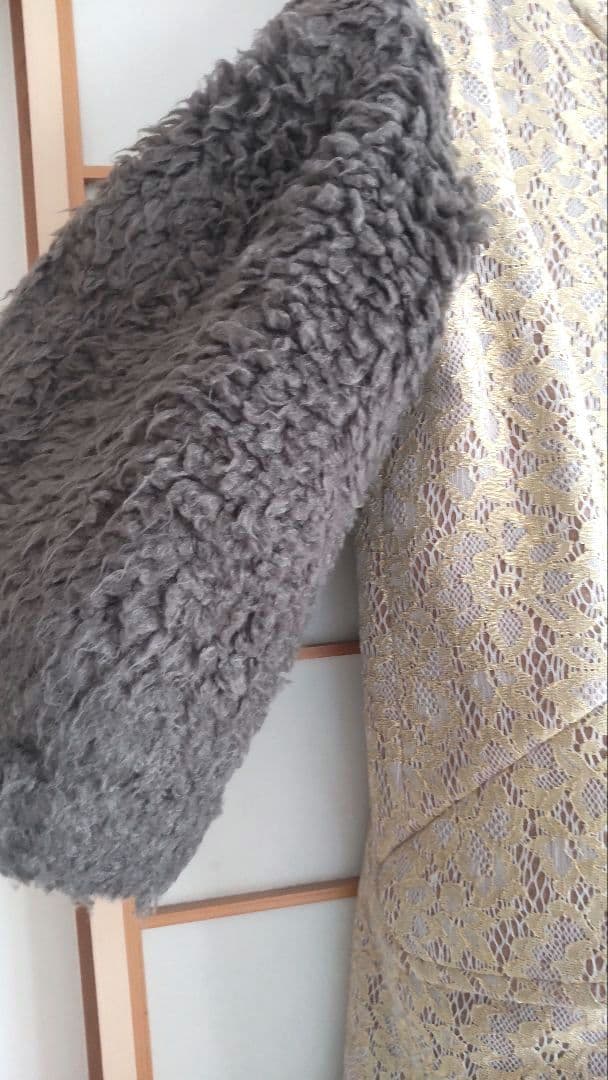 DRESS CAMP ノーカラーコートゴールド・グレー　H.P.FRANCE