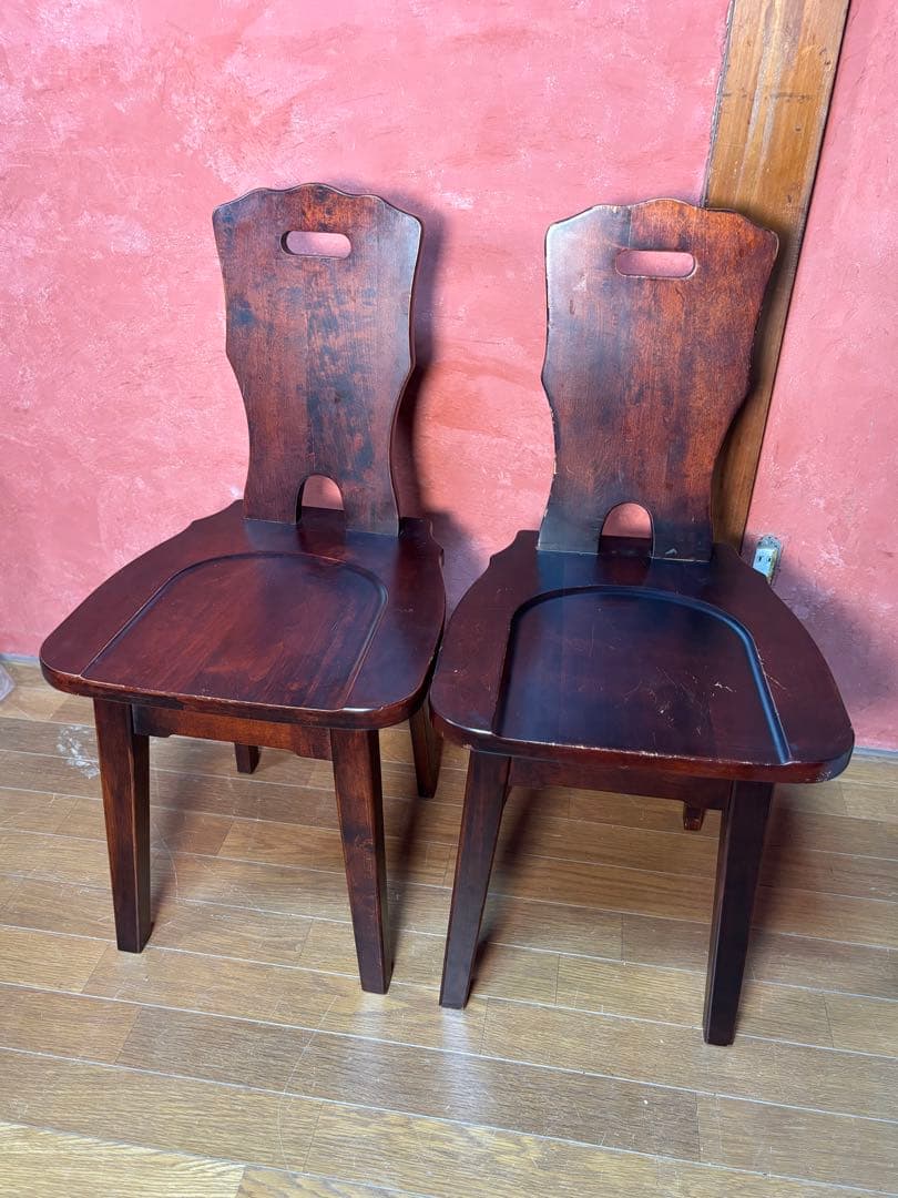 伝統民芸家具　神居民芸　(椅子、板座チェア) 2脚　　②