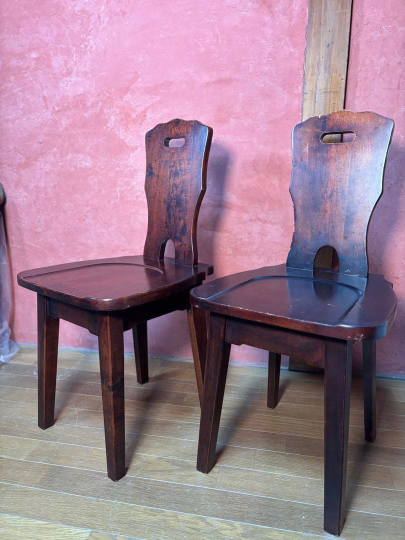 伝統民芸家具　神居民芸　(椅子、板座チェア) 2脚　　②