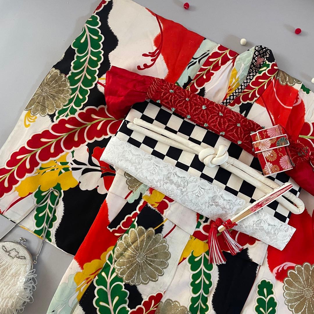 七五三　3歳　正絹アンティークお着物セット