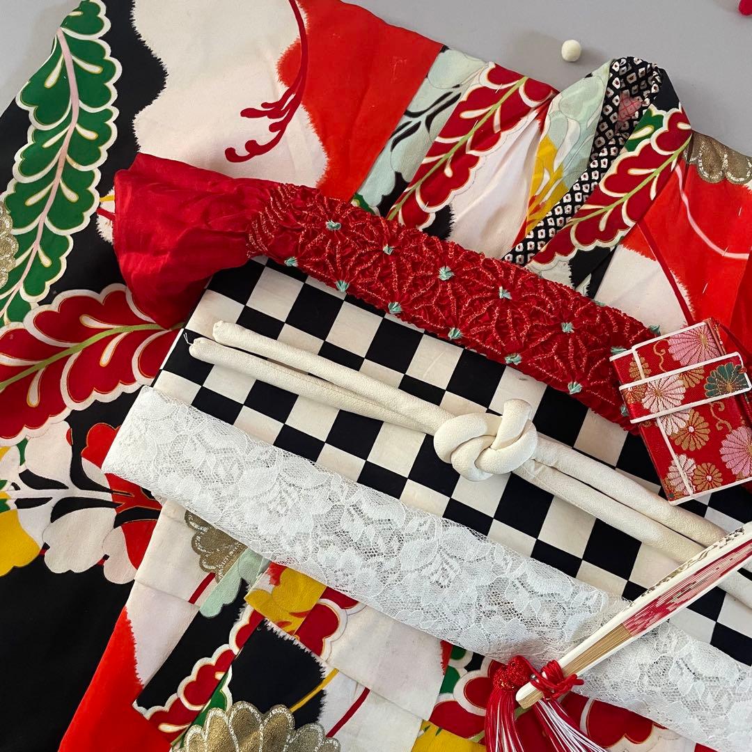 七五三　3歳　正絹アンティークお着物セット