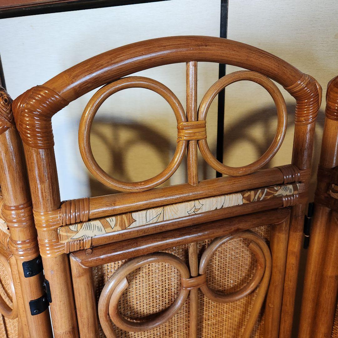 ★美品★パーテーション　ラタン　目隠し　籐　4枚　アジアンテイスト