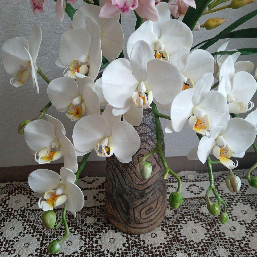 専用 ホワイトとピンクのオーキッドアレンジメント クレイフラワー