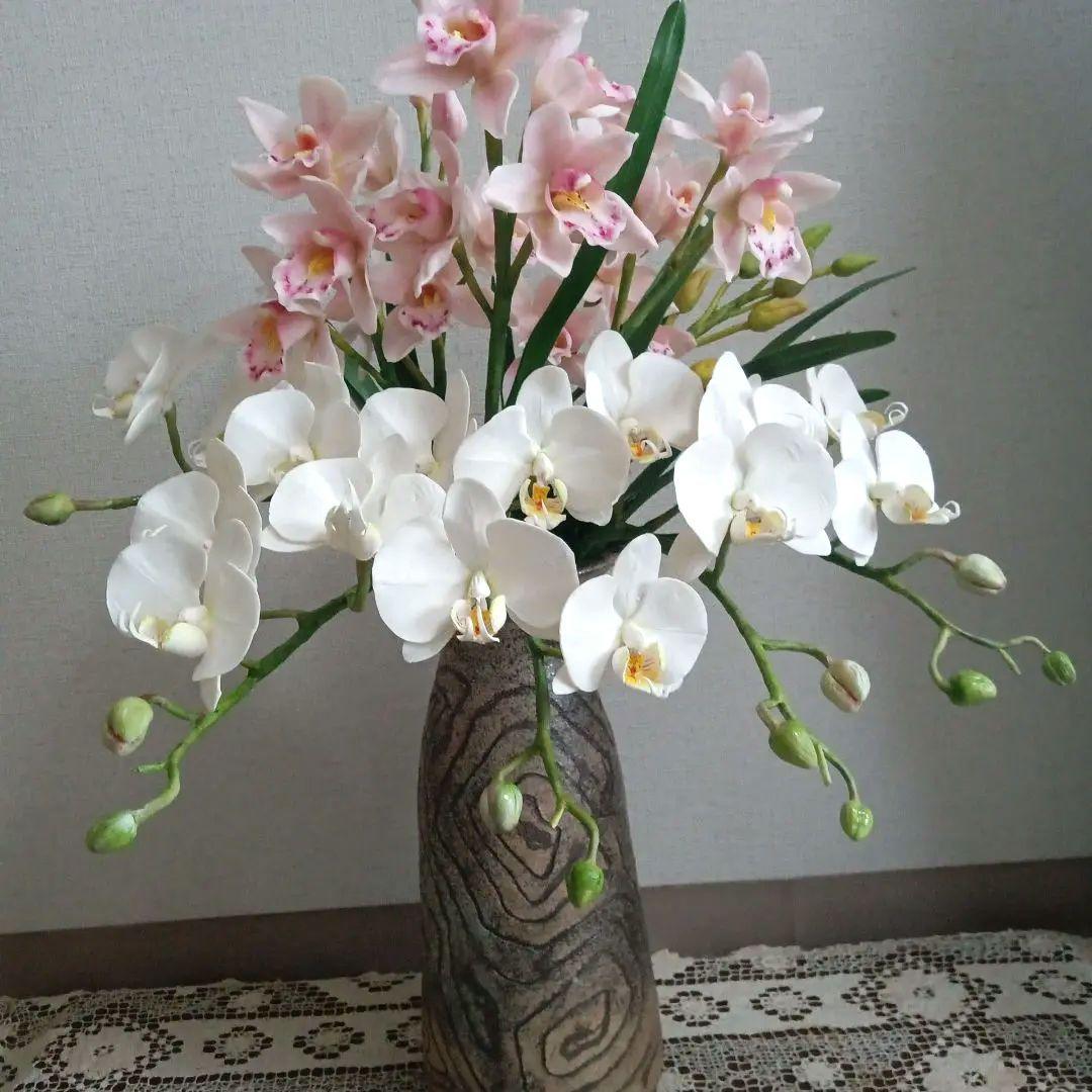 専用 ホワイトとピンクのオーキッドアレンジメント クレイフラワー