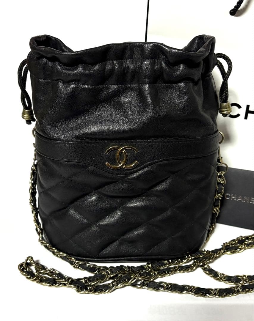 CHANELシャネル☆チェーンショルダー巾着バッグ&ブランドショッパー・カード