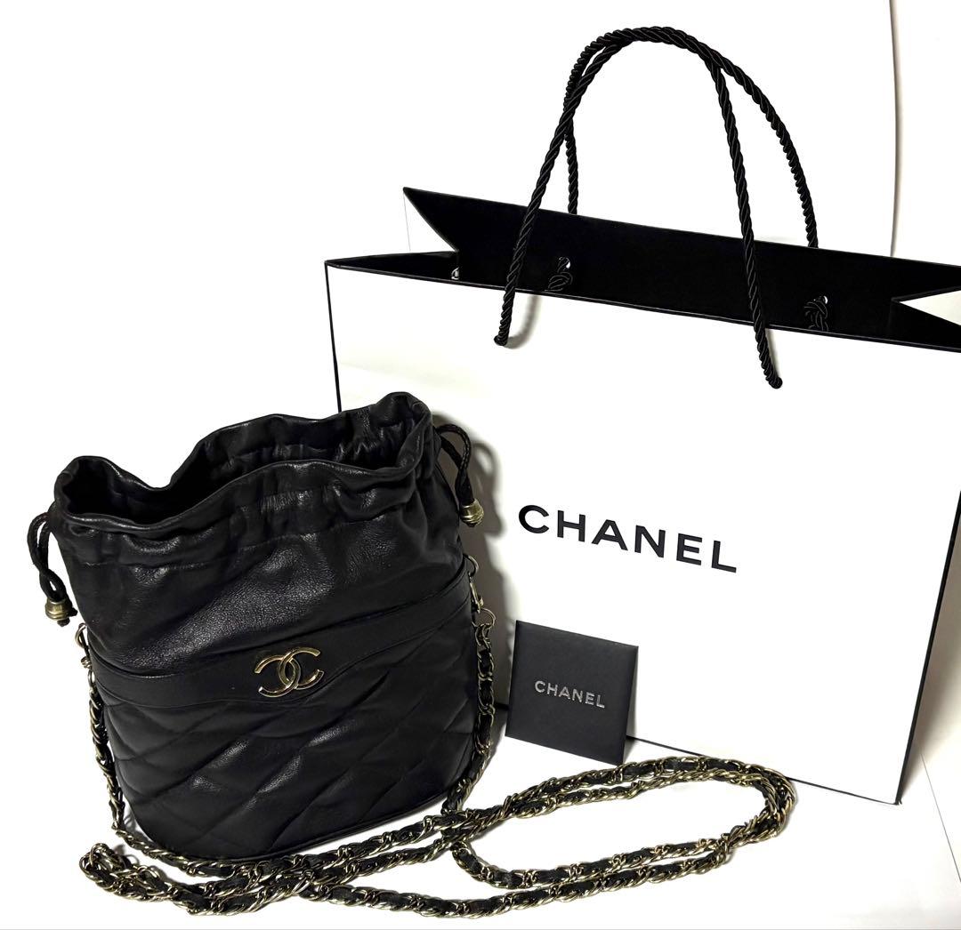 CHANELシャネル☆チェーンショルダー巾着バッグ&ブランドショッパー・カード