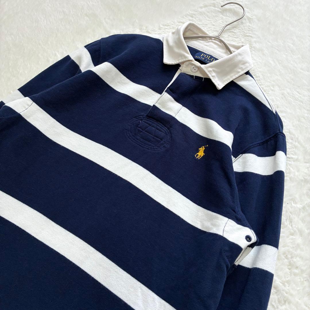 ラルフローレン 太ボーダー ラガーシャツ 常田大輝着用 紺白 XS 裏起毛