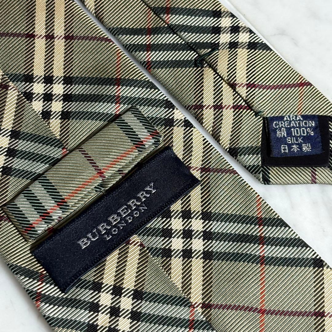 BURBERRY ネクタイ ノバチェック ベージュ グリーン系 光沢