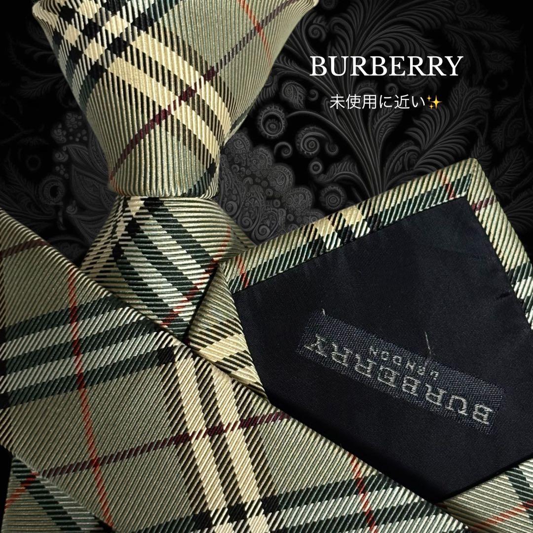 BURBERRY ネクタイ ノバチェック ベージュ グリーン系 光沢