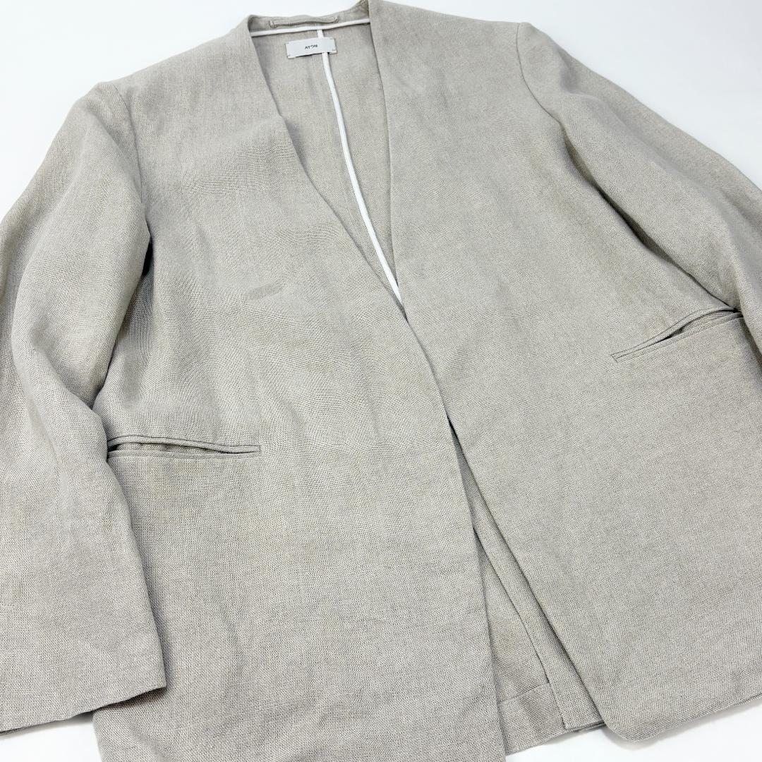 美品 ATON 23SS LINEN OXFORD ノーカラージャケット 02