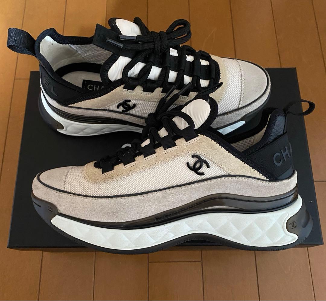 chanel CCメタルロゴ 厚底スニーカー グレー 36 23.0cm 国内