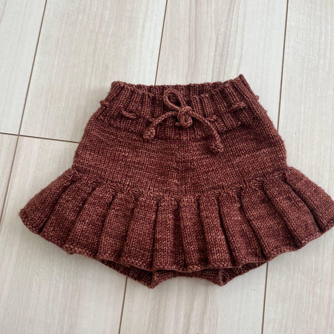 ブラウン ニット フリルスカート