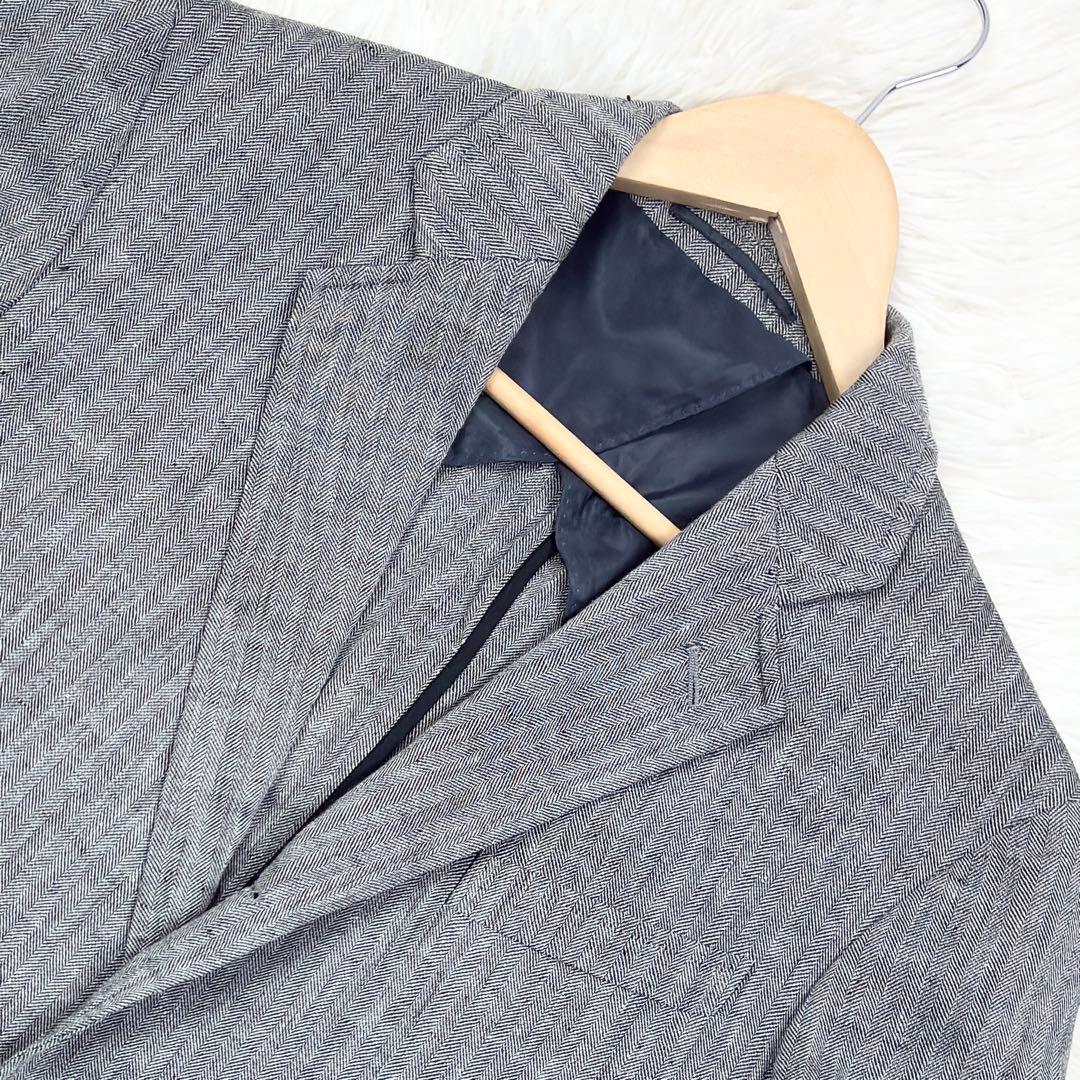 美品　ジェイプレス　ウールリネン　ヘリンボーン　アンコンジャケット　L　グレー