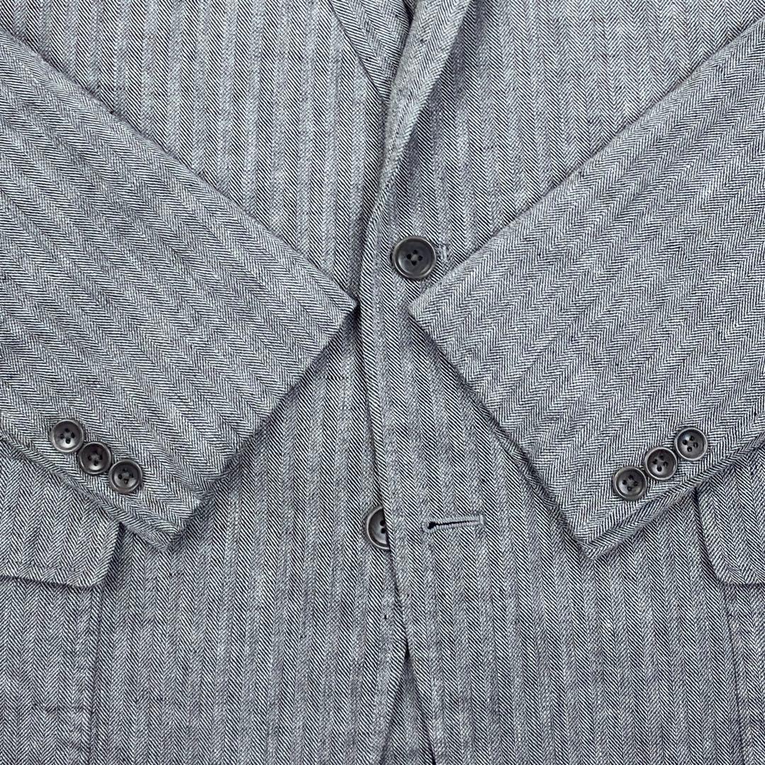 美品　ジェイプレス　ウールリネン　ヘリンボーン　アンコンジャケット　L　グレー