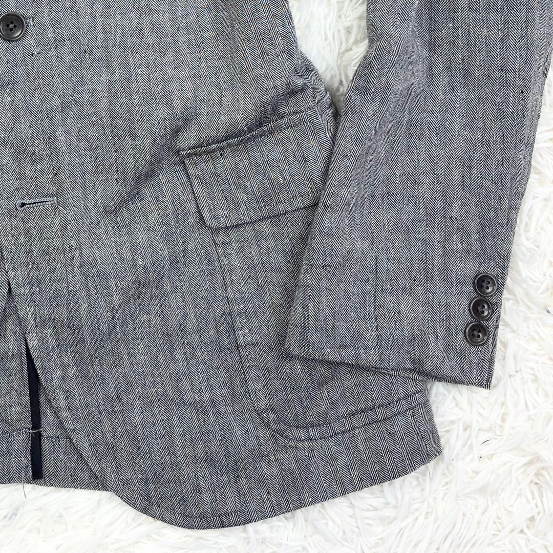 美品　ジェイプレス　ウールリネン　ヘリンボーン　アンコンジャケット　L　グレー