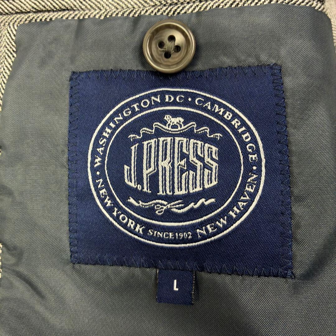 美品　ジェイプレス　ウールリネン　ヘリンボーン　アンコンジャケット　L　グレー