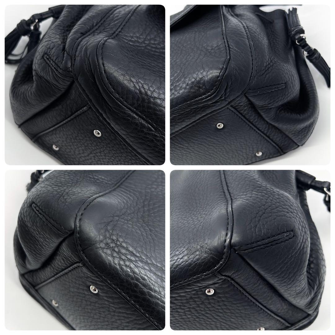 美品 コールハーン 黒 オールレザー 本革 トートバッグ 肩掛け 自立 タッセル