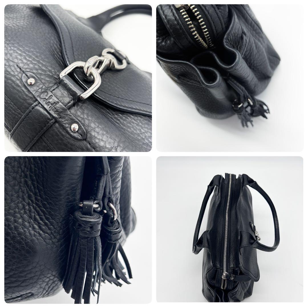 美品 コールハーン 黒 オールレザー 本革 トートバッグ 肩掛け 自立 タッセル