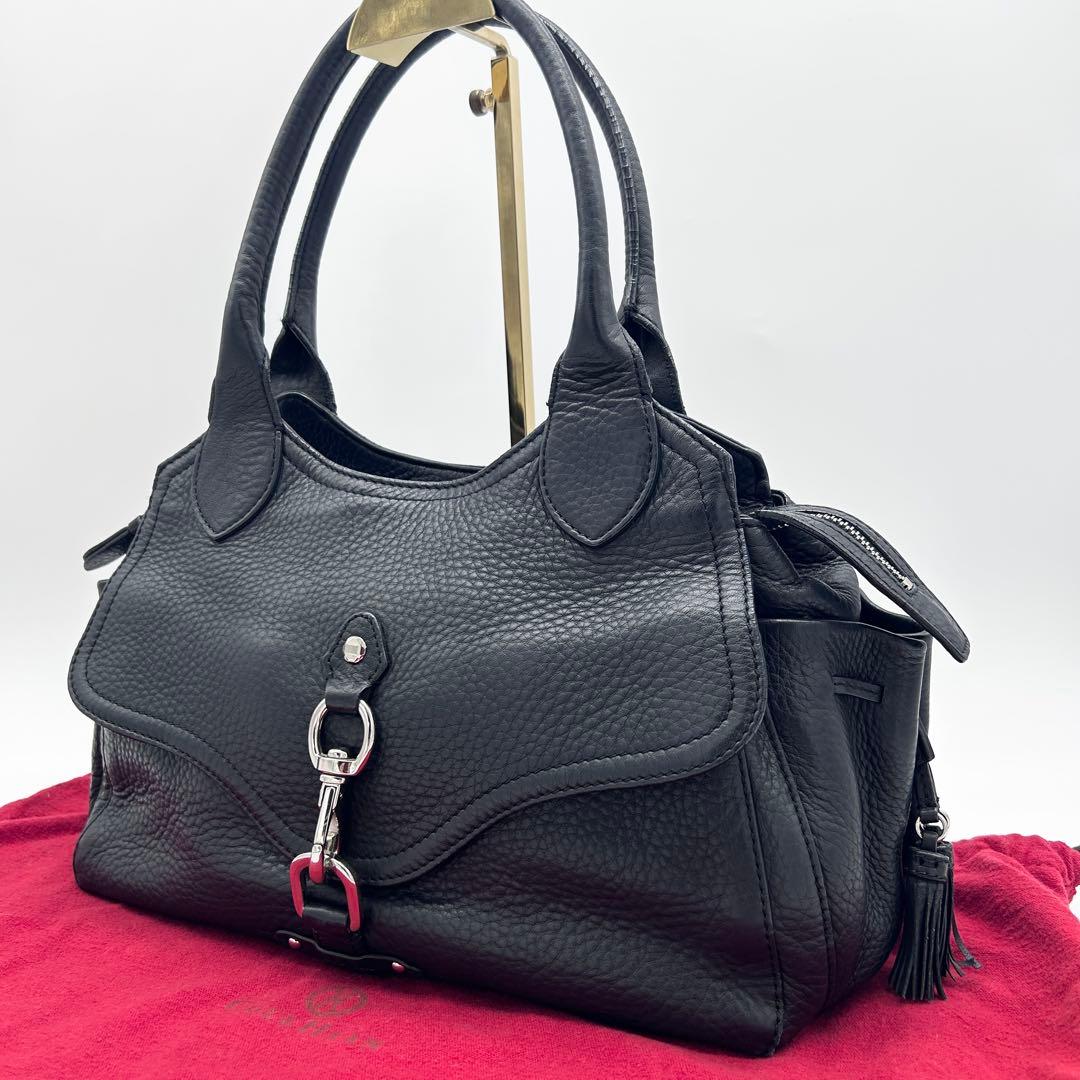美品 コールハーン 黒 オールレザー 本革 トートバッグ 肩掛け 自立 タッセル