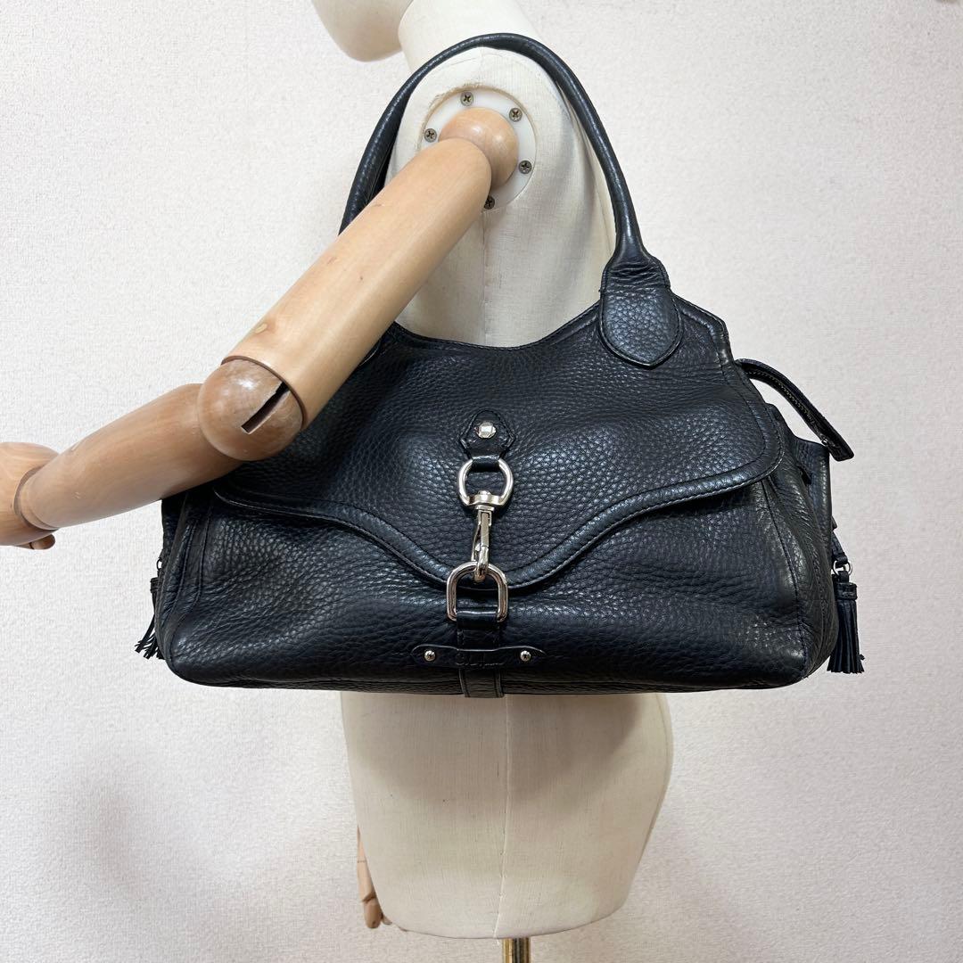 美品 コールハーン 黒 オールレザー 本革 トートバッグ 肩掛け 自立 タッセル