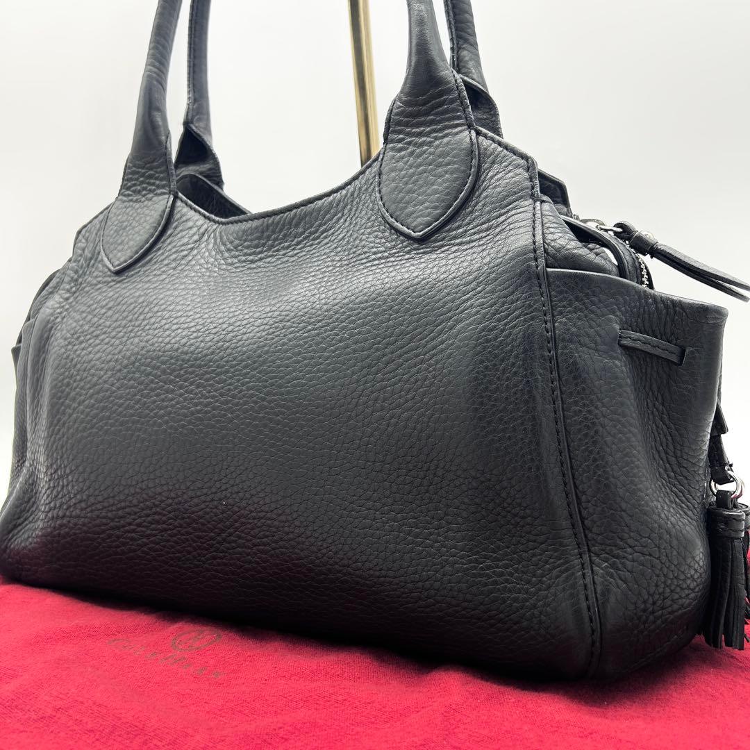 美品 コールハーン 黒 オールレザー 本革 トートバッグ 肩掛け 自立 タッセル