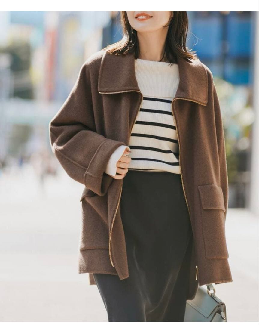 NOBLE ノーブル　リバー　ジップ　コート　ブルゾン　36 ブラウン