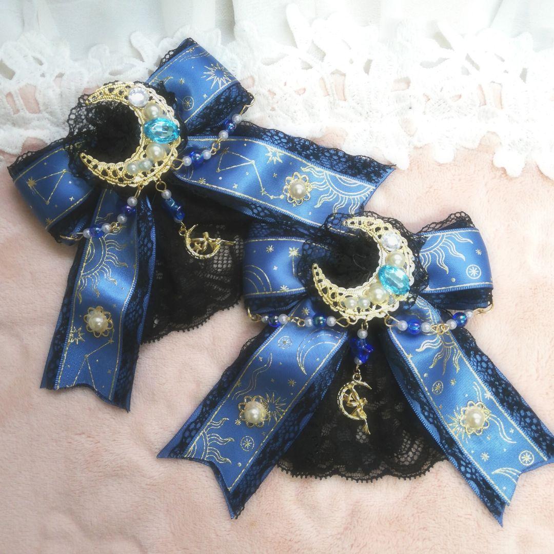 ライトグリーンMoonヘアクリップ　ロリータ　地雷　量産型　推し活　ハンドメイド