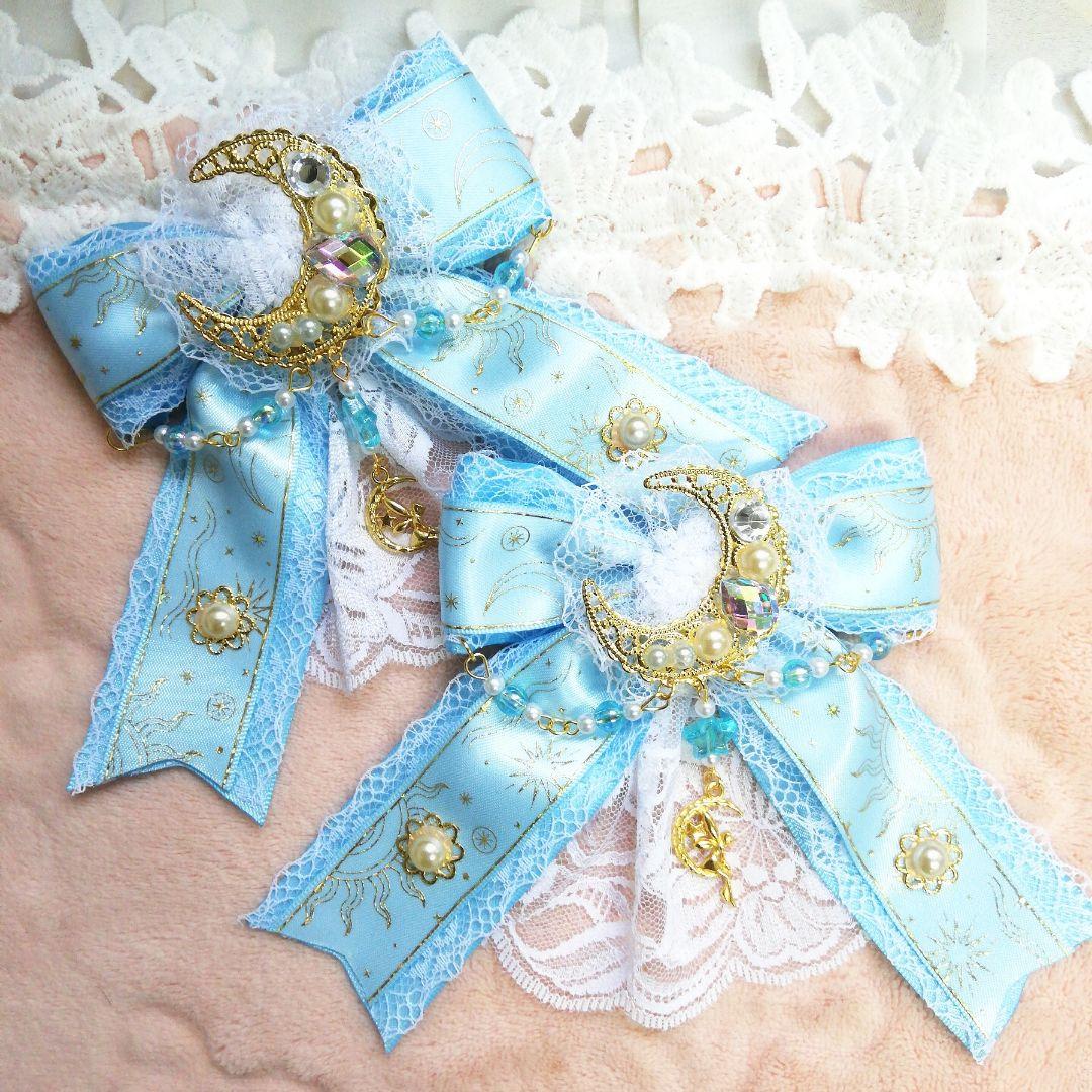 ライトグリーンMoonヘアクリップ　ロリータ　地雷　量産型　推し活　ハンドメイド