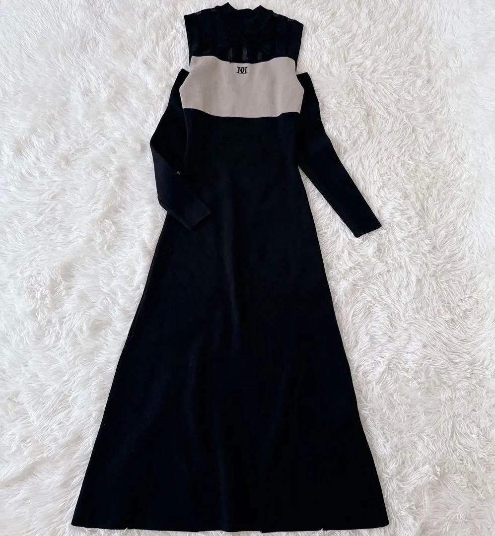 新品級✨ダーリッチ バイカラーデザインニットロングワンピース ロゴ
