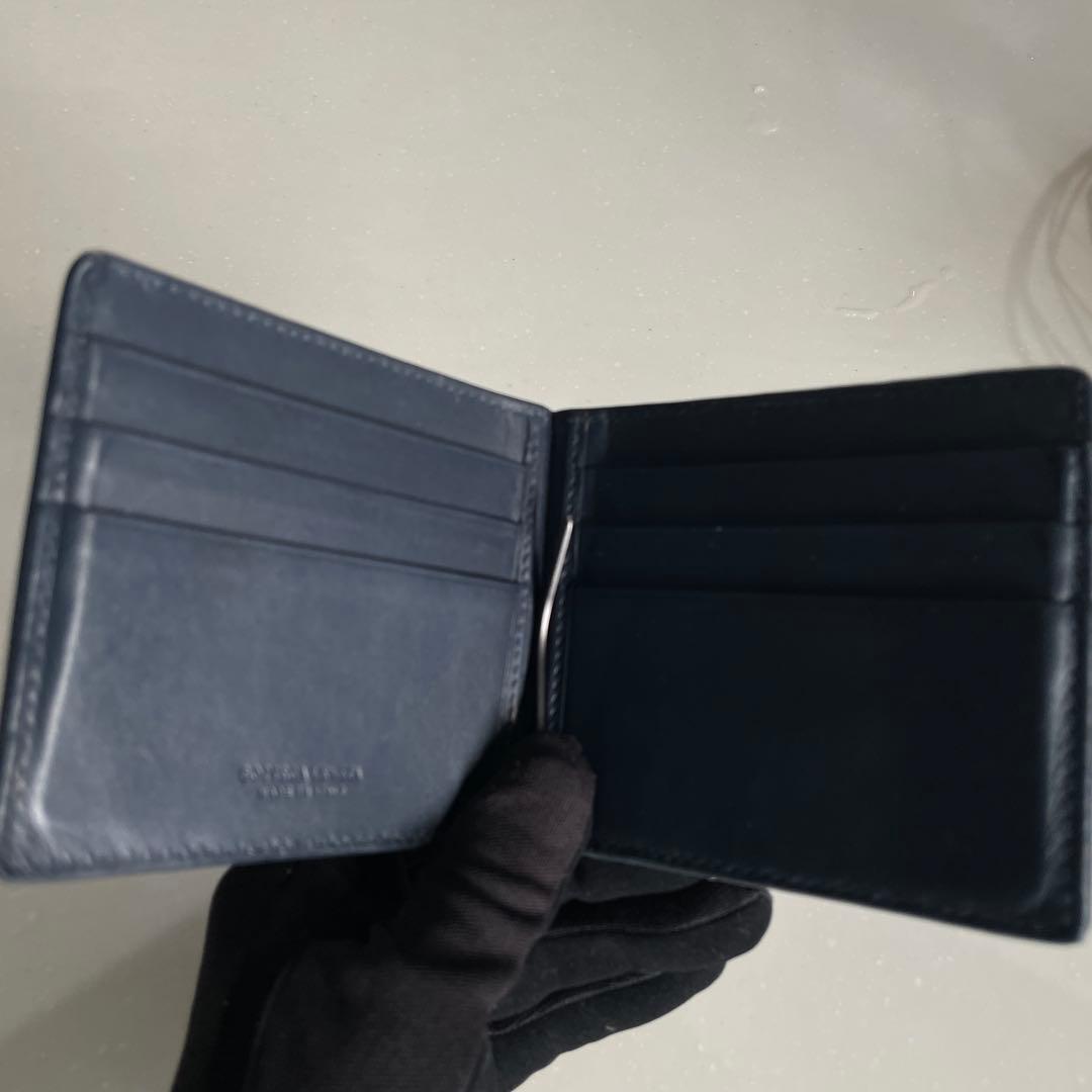 Bottega Veneta ネイビー レザー マネクリップ折り財布