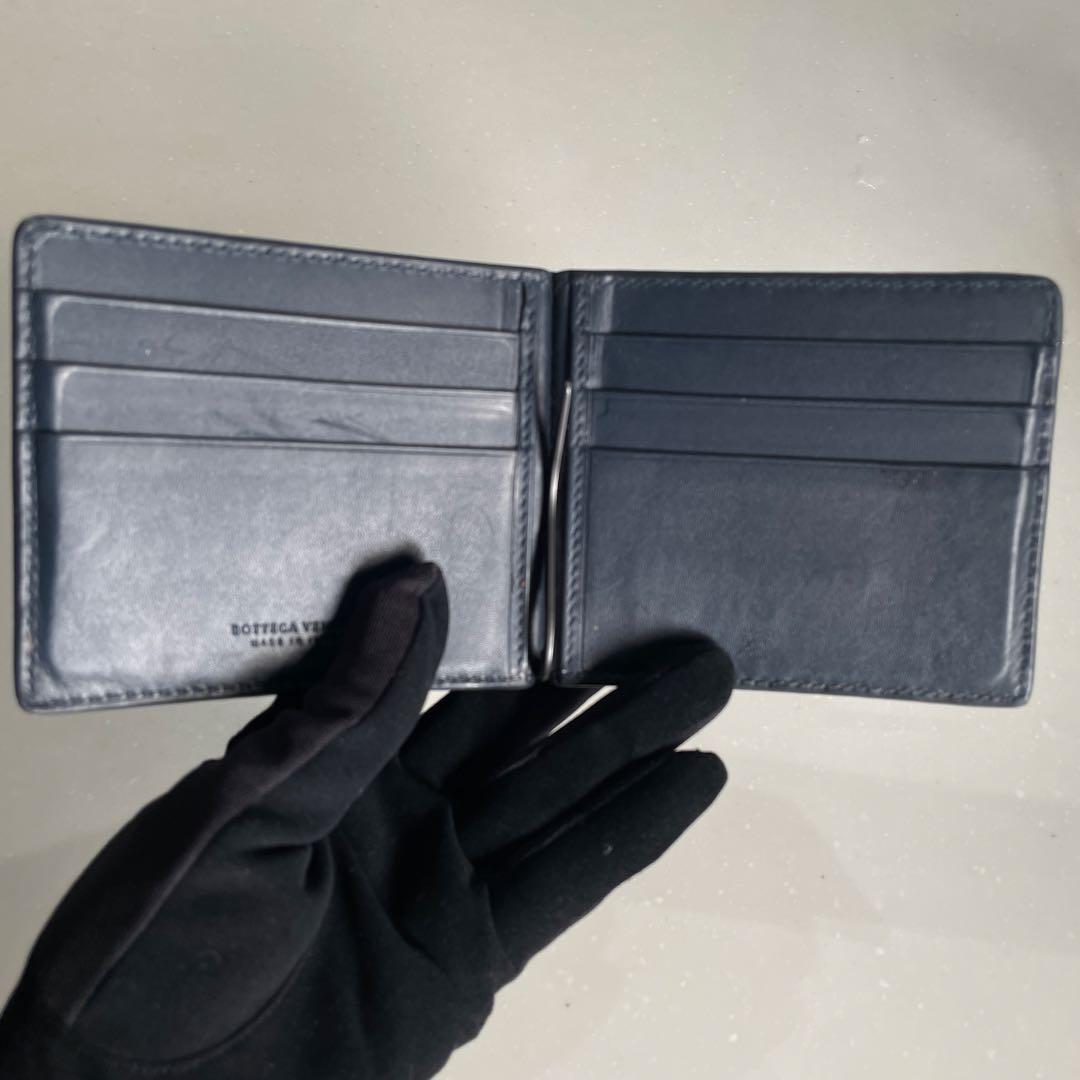Bottega Veneta ネイビー レザー マネクリップ折り財布