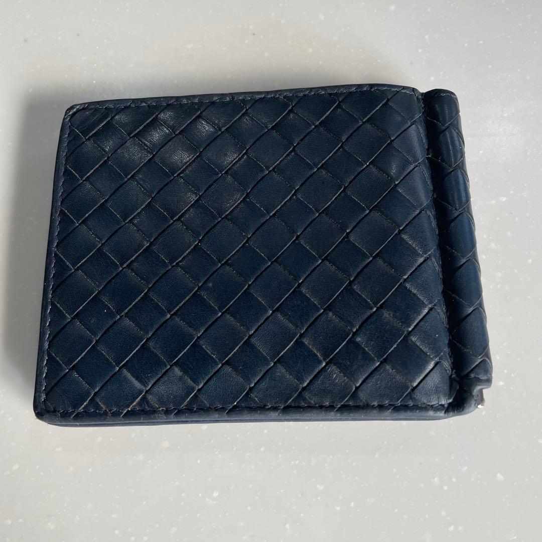 Bottega Veneta ネイビー レザー マネクリップ折り財布