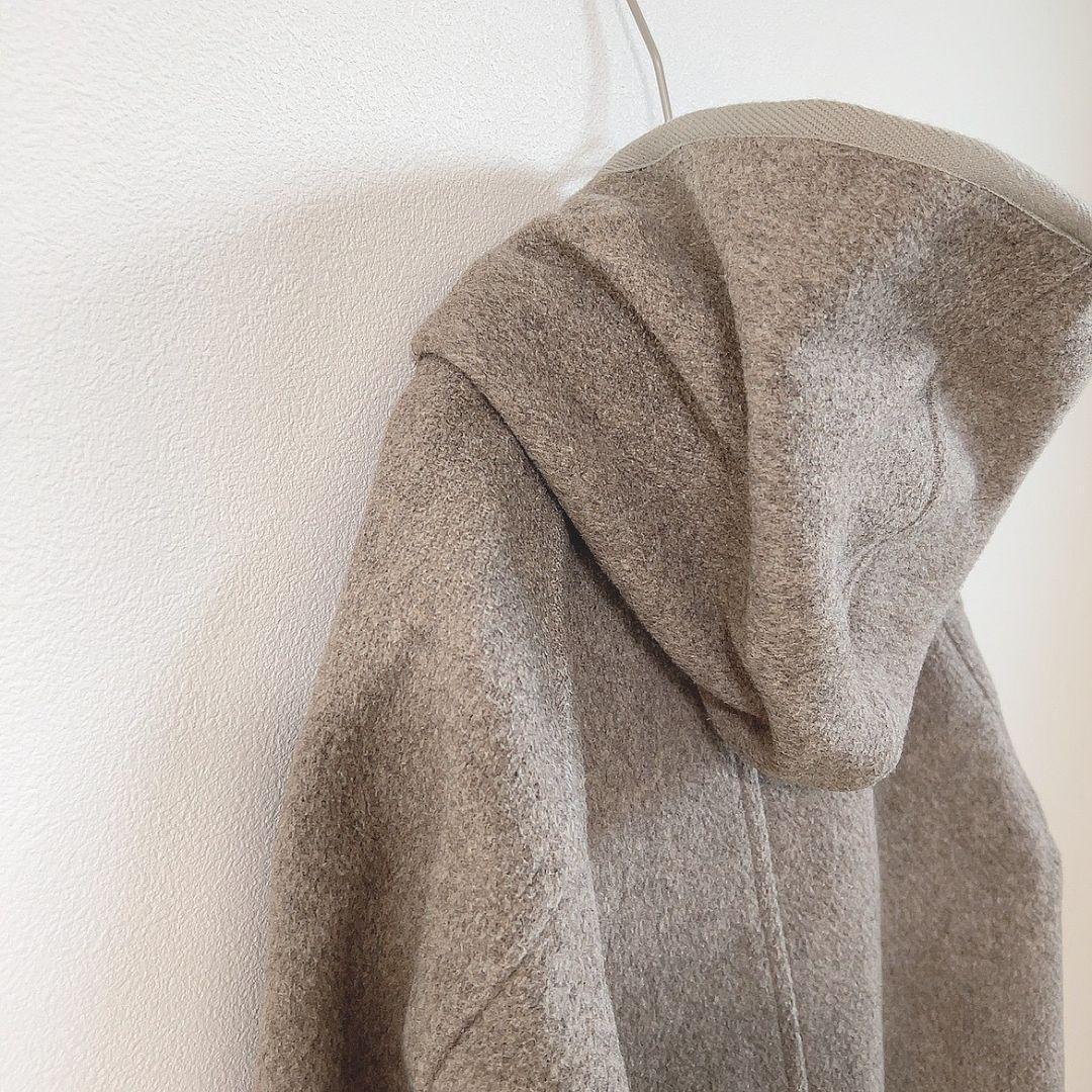 【S】 ダントン ロングコート ウールモッサ フード付き くるみボタン ベージュ