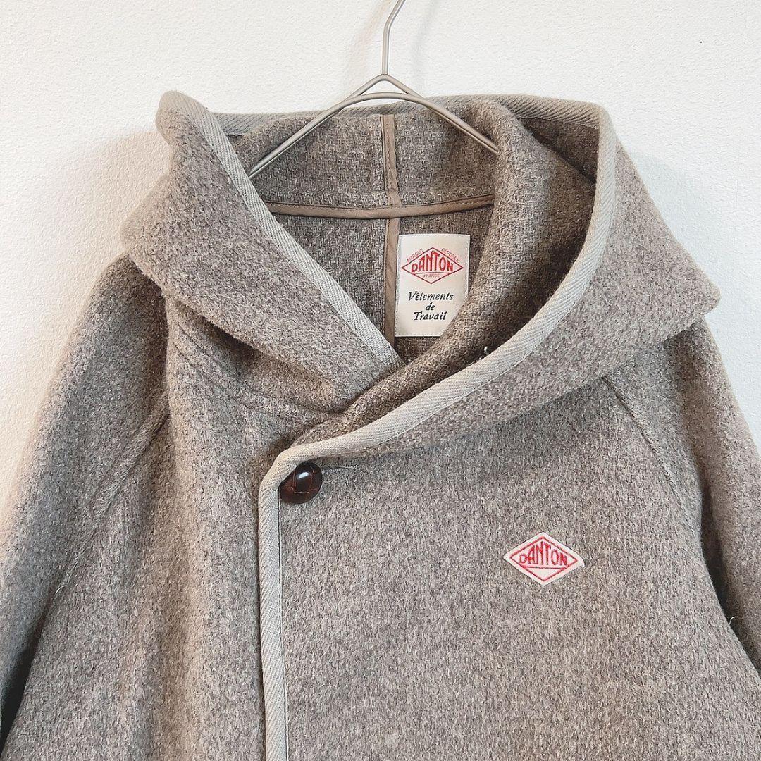 【S】 ダントン ロングコート ウールモッサ フード付き くるみボタン ベージュ