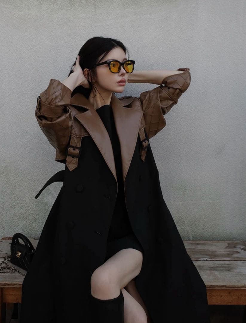 断捨離女子 Darich バイカラーレザーレイヤードトレンチコート