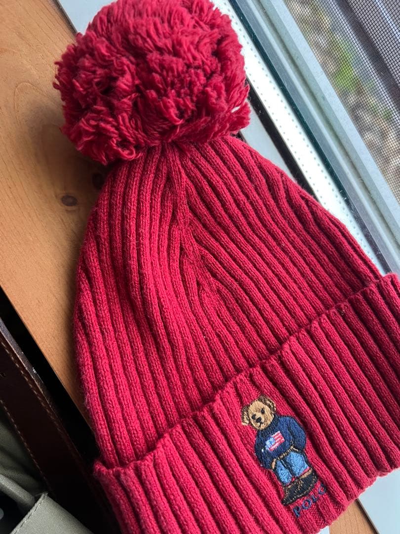 Polo Ralph Lauren ポロベア刺繍 ニット帽 レッド
