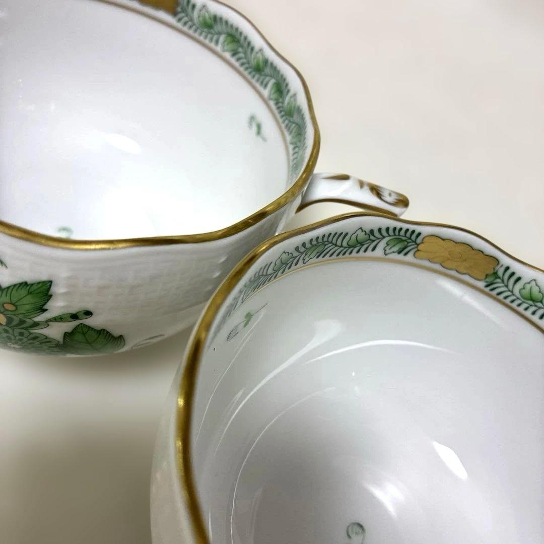 【未使用】ヘレンド　アポニーグリーン　ティーカップ＆ソーサー&デザートプレート