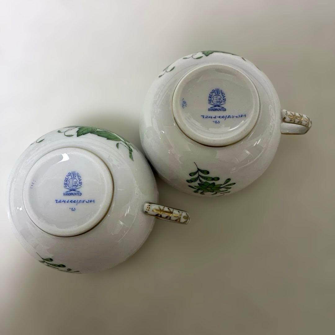 【未使用】ヘレンド　アポニーグリーン　ティーカップ＆ソーサー&デザートプレート