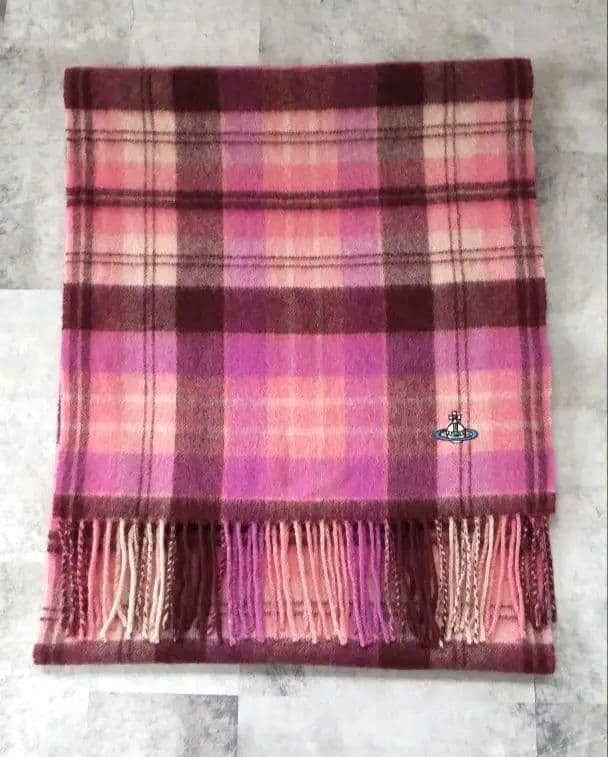 ヴィヴィアンウエストウッド⿻ カシミヤ100%洗えるマフラー カラーオーブ刺繍